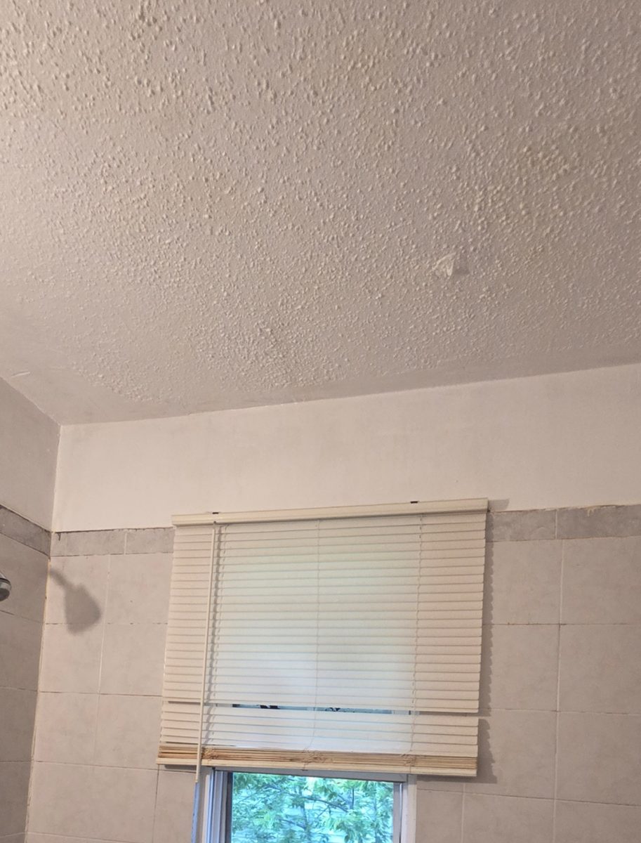 After: The same bathroom ceiling repaired and freshly painted clean white